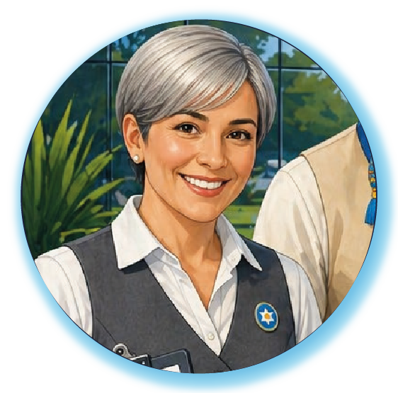 Retrato del agente JUSTINA. Asistente de la Secretaría de Justicia. Fortalece la palabra escrita de la Secretaría para que cada documento sea sólido, claro y seguro, reduciendo errores de forma y mejorando la comunicación.